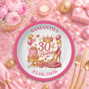 Strahlendes Rosa Gold Konfetti 30. Geburtstag Papi Pappteller