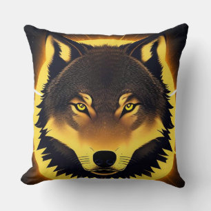 Strahlendes Wolfsgesicht, beleuchtet von goldenem Kissen