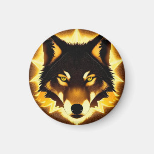 Strahlendes Wolfsgesicht, beleuchtet von goldenem Magnet