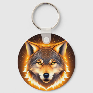 Strahlendes Wolfsgesicht, beleuchtet von goldenem  Schlüsselanhänger