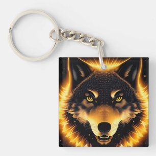 Strahlendes Wolfsgesicht, beleuchtet von goldenem  Schlüsselanhänger