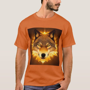 Strahlendes Wolfsgesicht, beleuchtet von goldenem  T-Shirt