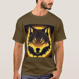 Strahlendes Wolfsgesicht, beleuchtet von goldenem T-Shirt
