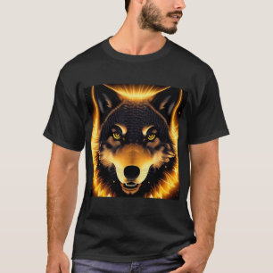 Strahlendes Wolfsgesicht, beleuchtet von goldenem  T-Shirt