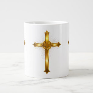 Strahlenförmiges goldenes christliches Kreuz Glaub Jumbo-Tasse
