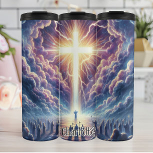 Strahlenkreuz in Himmlischen Wolken Thermosbecher