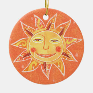 Strahln-Spiellächelnde orange Sun-Kunst Keramik Ornament
