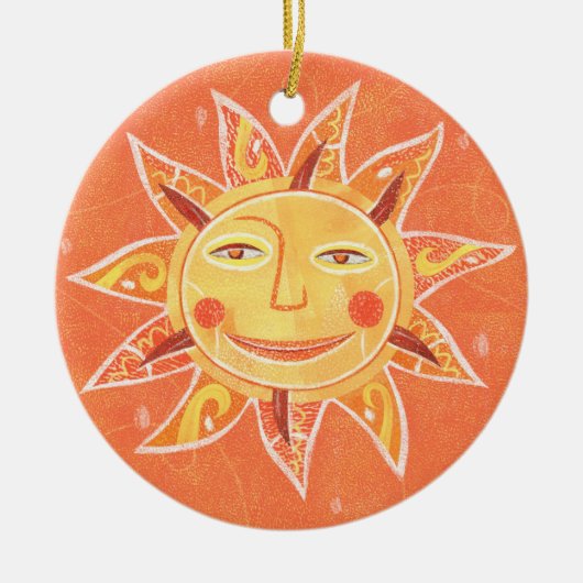 Strahln-Spiellächelnde orange Sun-Kunst Keramik Ornament (Vorne)