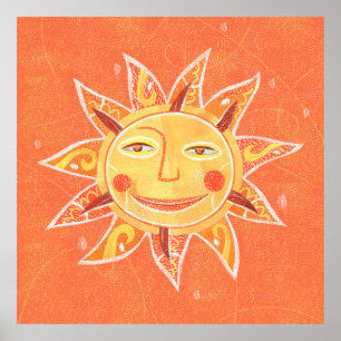 Strahln-Spiellächelnde orange Sun-Kunst Poster