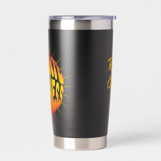 "strahlt Glück aus" - Sonne mit Schinken Thermobecher (Links)