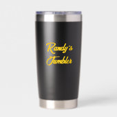 "strahlt Glück aus" - Sonne mit Schinken Thermobecher (Rückseite)