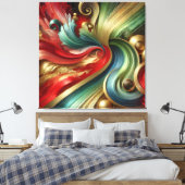 Strahlungsfluss - Abstrakte Gold- und farbenfrohe  Leinwanddruck (Insitu (Schlafzimmer))