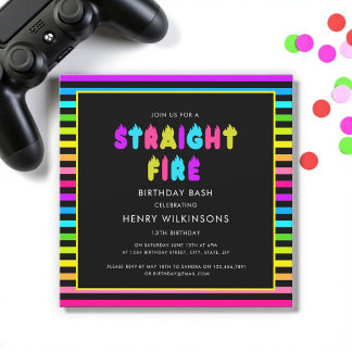 Straight fire neon teen boys birthday  einladung