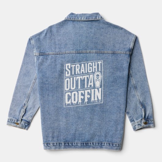 Straight Outta Coffin Funny Vampire Halloween Puns Jeansjacke (Rückseite)