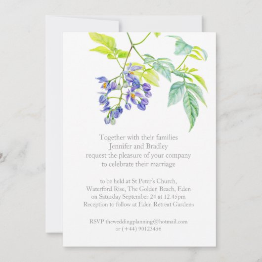 Strampler Aquarell Blumen lila Hochzeit lädt ein Einladung (Rückseite)