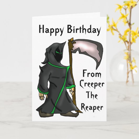 Strampler der Sensenmann - lustige Karte (Gelbe Blume)