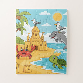 Strand-Abenteuer-Kinderpuzzle | Ozean-Tiere Lernen Puzzle