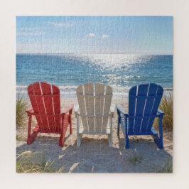 Strand-Adirondackstühle in patriotischen Farben Puzzle