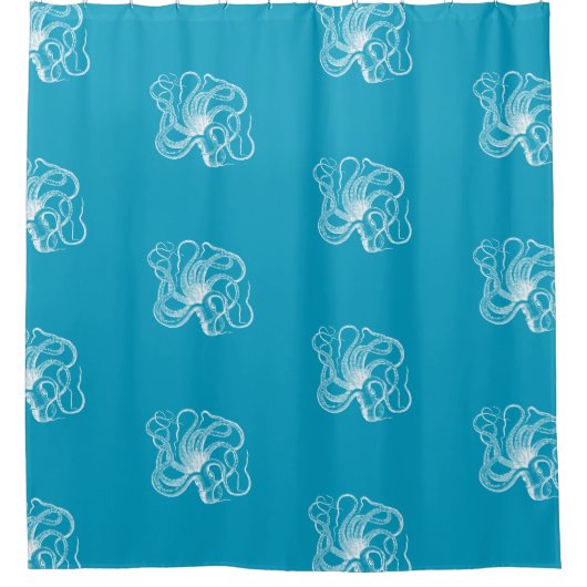 Strand Aqua Blue White Octopus Duschvorhang (Vorderseite)