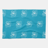 Strand Aqua Blue White Octopus Geschirrtuch (Horizontal)