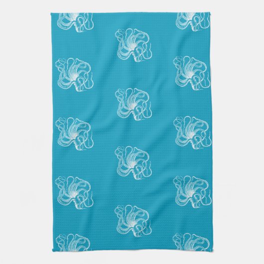 Strand Aqua Blue White Octopus Geschirrtuch (Vertikal)