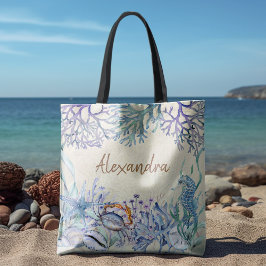 Strand Aquarell Meer Leben Personalisiert Tasche