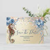 Strand Aquarell Muschel Insel Ozeanorange Save The Date (Stehend Vorderseite)