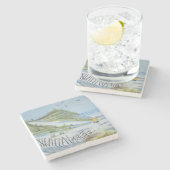 Strand-Aquarell Steinuntersetzer (Seitenansicht)