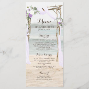 Strand Arbor Lavendel Hochzeitsmenükarte Menükarte