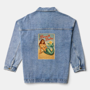 Strand-Babe-Pin-Up-Meerjungfrau-Retro-Küstenleben- Jeansjacke