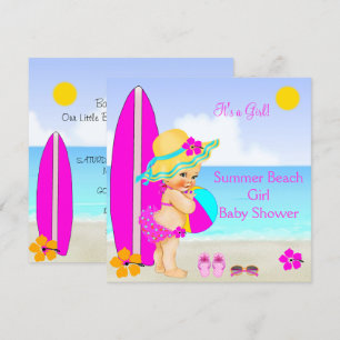 Strand-Baby-Party Mädchen Rosa Türkis Blau Sonnenh Einladung
