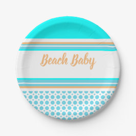 Strand-Baby-Streifen-Muster-orange Aqua-Blau-Party Pappteller