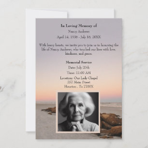 Strand bei Sonnenuntergang in Gedächtnisfeier Einladung