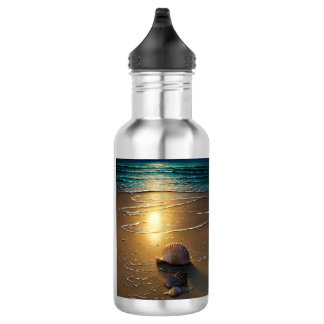 Strand bei Sunset mit Muscheln Edelstahlflasche