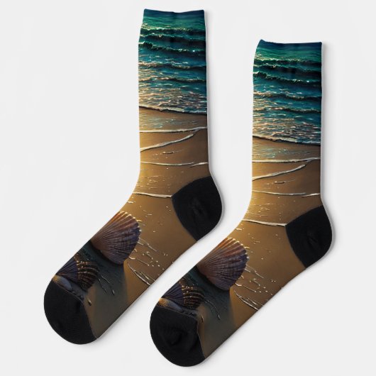 Strand bei Sunset mit Muscheln Socken (Linkes Detail)