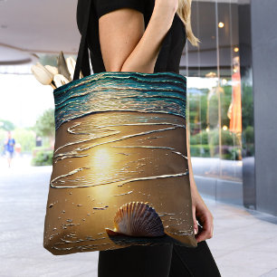 Strand bei Sunset mit Muscheln Tasche