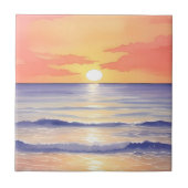 Strand bei Sunset Ocean Wave Wasserfarbenmalerei Fliese (Vorderseite)