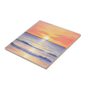Strand bei Sunset Ocean Wave Wasserfarbenmalerei Fliese (Seite)