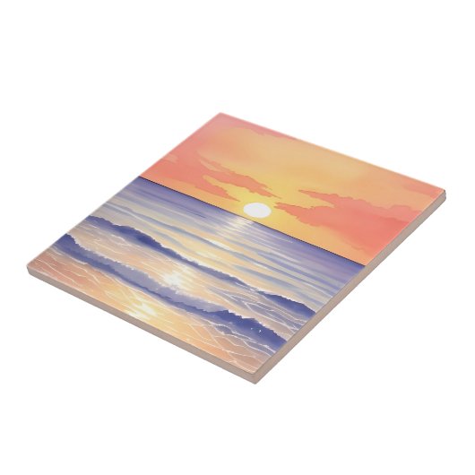 Strand bei Sunset Ocean Wave Wasserfarbenmalerei Fliese (Seite)