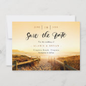 Strand bei Sunset Save the Date Card Einladung (Vorderseite)