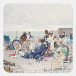 Strand bei Yport, 1878 (Öl auf Leinwand) Quadratischer Aufkleber