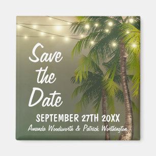 Strand beleuchtet die Palme, die Save the Date Magnet