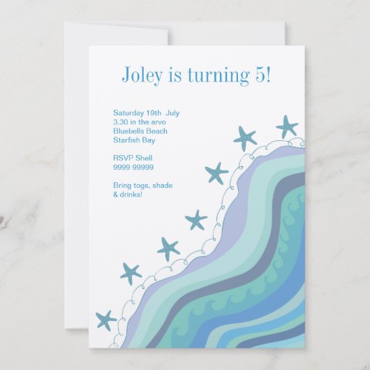 Strand bewegt Starfish-Geburtstags-Party Einladung (Vorderseite)