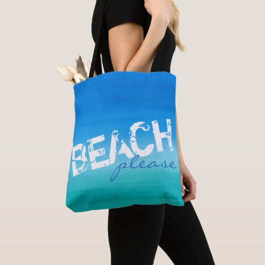 Strand Bitte Aquarell Ozean Blue Green Tote Tasche (Von Nahem)