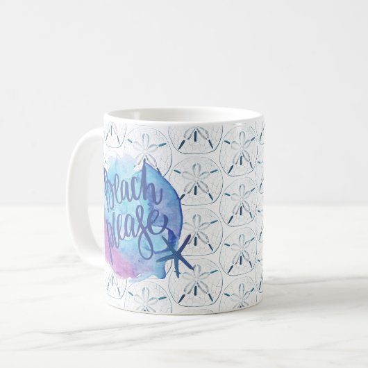 Strand Bitte Aquarell Sand Dollar Starfish Zitat Kaffeetasse (Vorderseite Links)