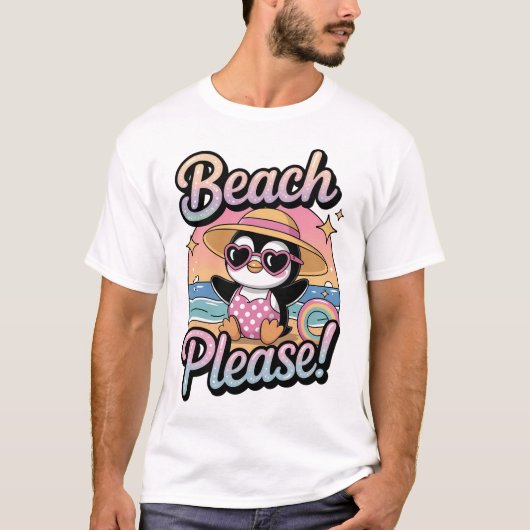 Strand Bitte Funny Pinguin Design T-Shirt (Vorderseite)