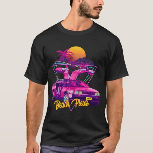 Strand bitte Futuristische Auto Retro Sunset Synth T-Shirt (Vorderseite)