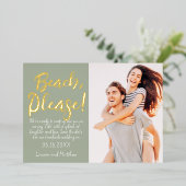 Strand, bitte! Modern Simple Funny Save the Date Folieneinladung (Stehend vorne)