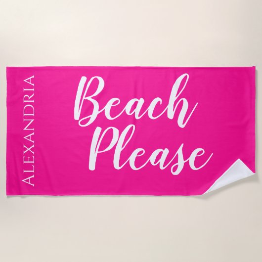 Strand Bitte Personalisiertes Hot Pink Strandtuch (Vorderseite)