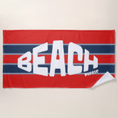 Strand Bitte Red & Navy Blue Strip Badetuch (Vorderseite)